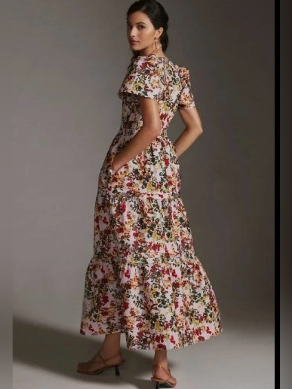 Anthropologie Maeve Somerset Tiered Maxi Dress pink floral Sm Cottage Romantic - Picture 3 of 16